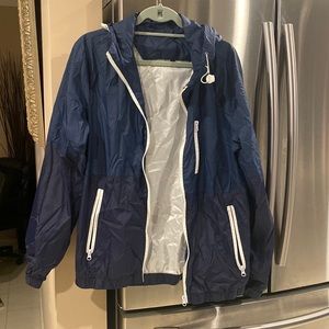 Mens navy blue windbreaker with hoodie size XXL